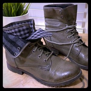 Olive green rock and candy combat boots